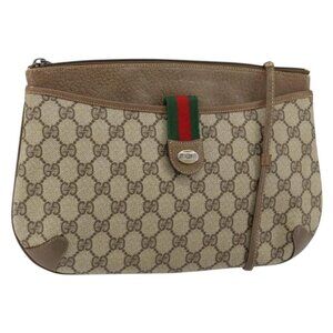 Authentic GUCCI GG Supreme Web Sherry Line Bag PVC Beige Gold 904 02 026